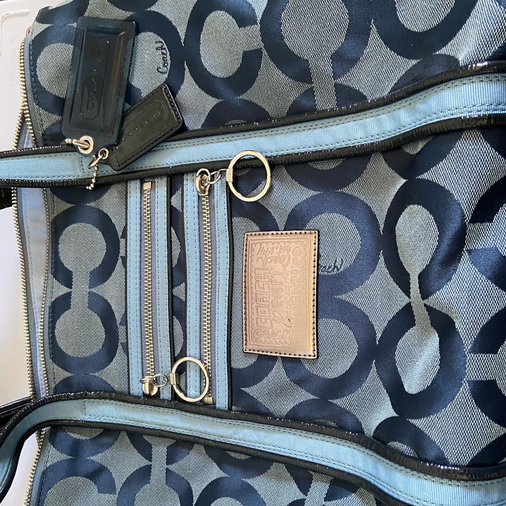 COACH - Blue Poppy Signature Logo Fabric Tote - Picture 2 of 6